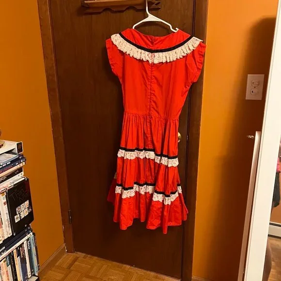 Vintage 1940s Red White Dress XS Bellina of Miami Inc - Picture 3 of 6